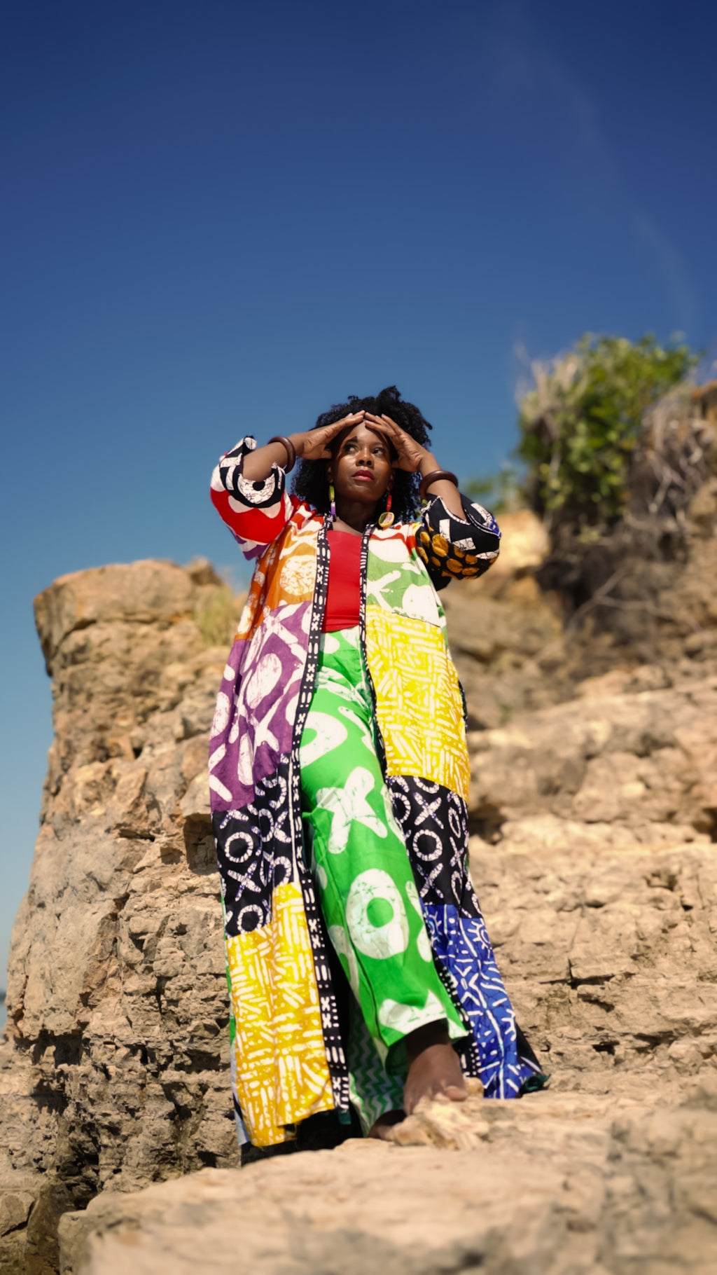 Rainbow Adire XO quilted kimono