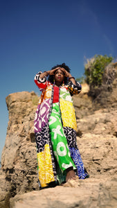 Rainbow Adire XO quilted kimono