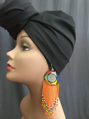 Zulu Beaded Tassel Fringe Earrings